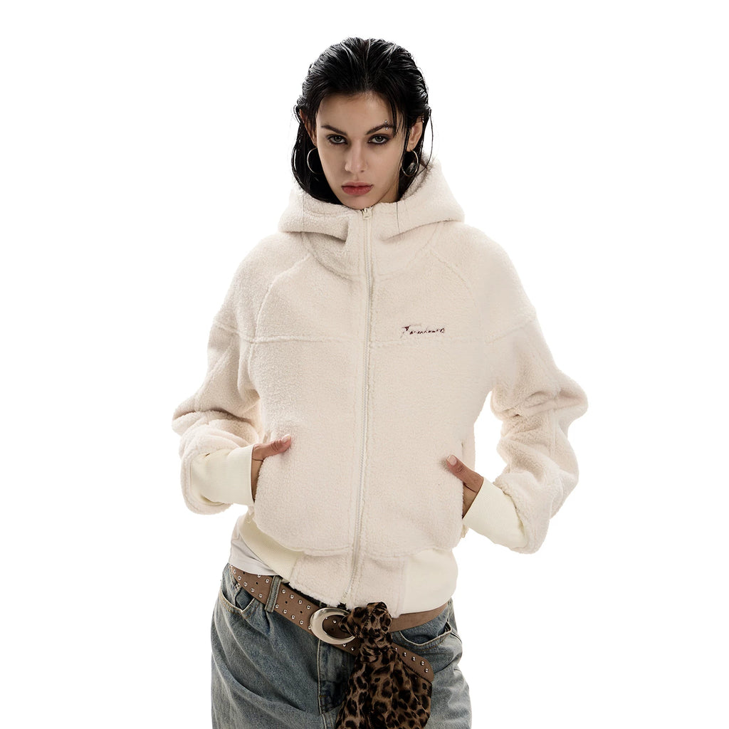 Women's Retro Sherpa Fleece Cropped Hooded Jacket