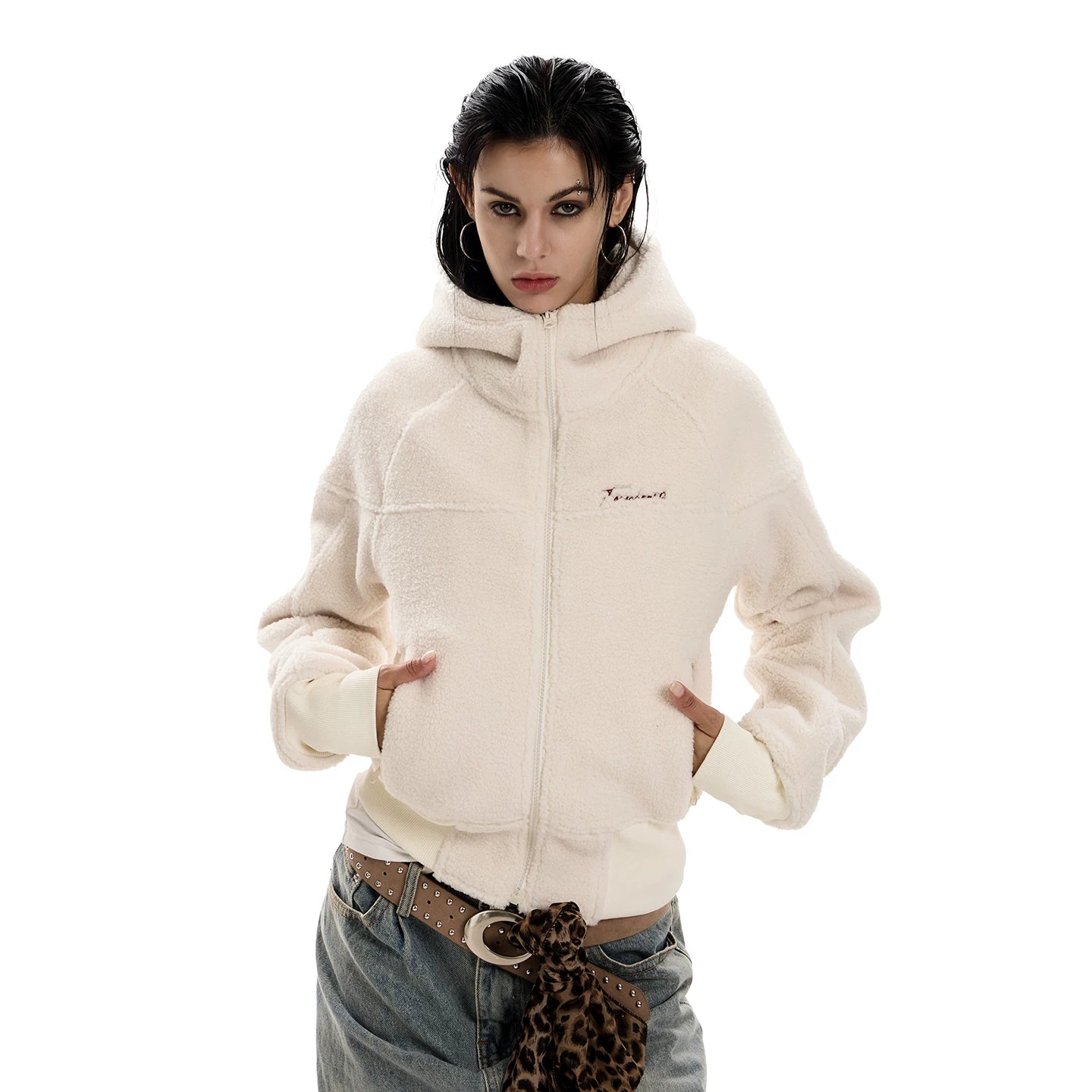 Women's Retro Sherpa Fleece Cropped Hooded Jacket