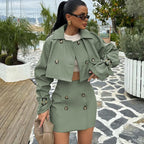 Women's Retro Short Jacket and Mini Skirt Two-Piece Set