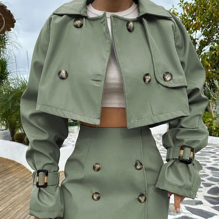 Women's Retro Short Jacket and Mini Skirt Two-Piece Set Secondary image