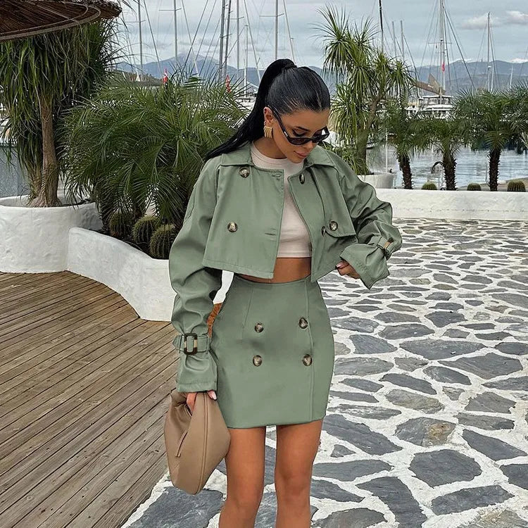Women's Retro Short Jacket and Mini Skirt Two-Piece Set