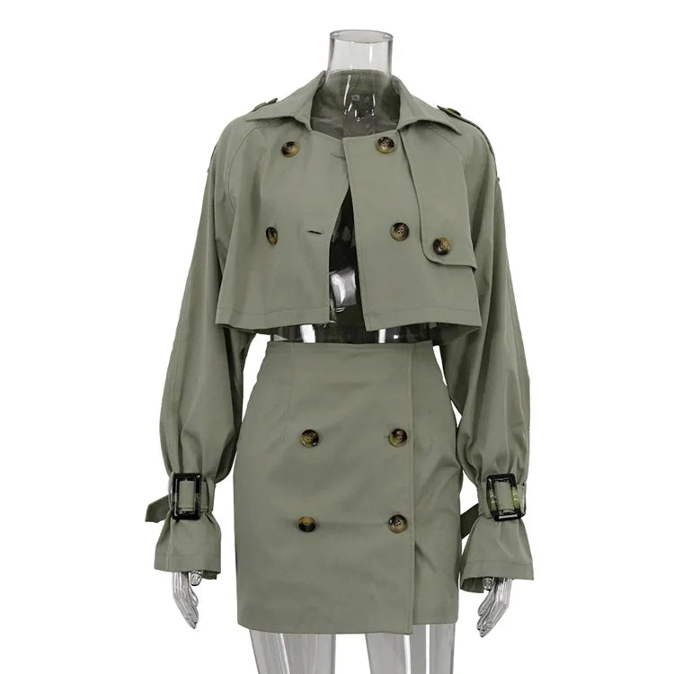Women's Retro Short Jacket and Mini Skirt Two-Piece Set