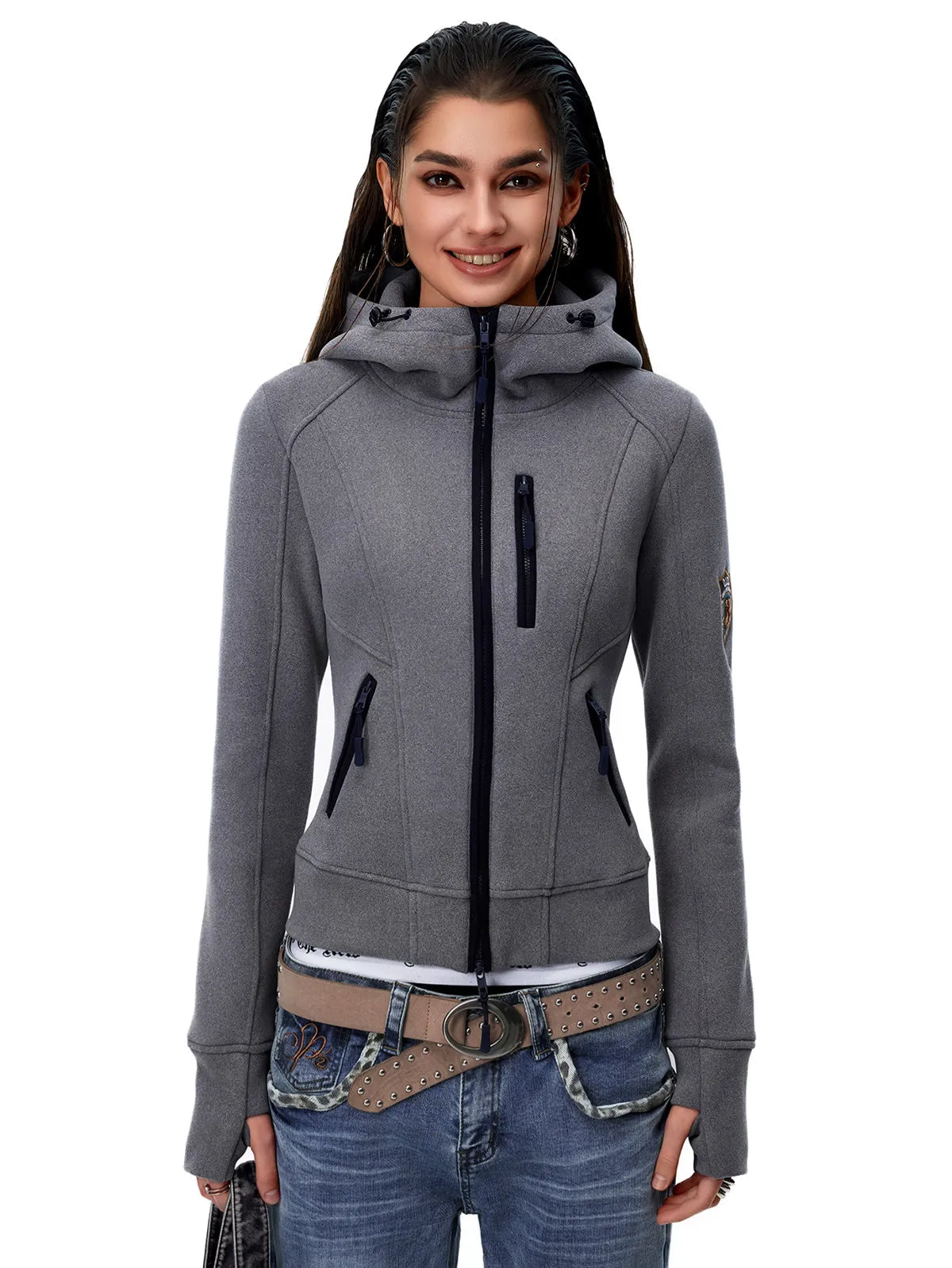 Women's Retro Slim Fit Zip-Up Hooded Jacket