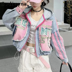 Women's Retro Splicing Hooded Denim Jacket Loose Fit