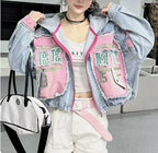 Women's Retro Splicing Hooded Denim Jacket Loose Fit
