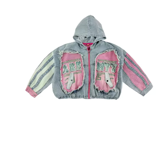 Women's Retro Splicing Hooded Denim Jacket Loose Fit