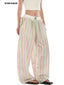 Women's Retro Striped Beaded Waistband Wide Leg Pants