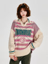 Women's Retro Striped Colorblock Thick Lapel Knit Sweater