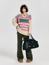 Women's Retro Striped Colorblock Thick Lapel Knit Sweater