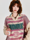 Women's Retro Striped Colorblock Thick Lapel Knit Sweater