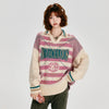 Women's Retro Striped Colorblock Thick Lapel Knit Sweater