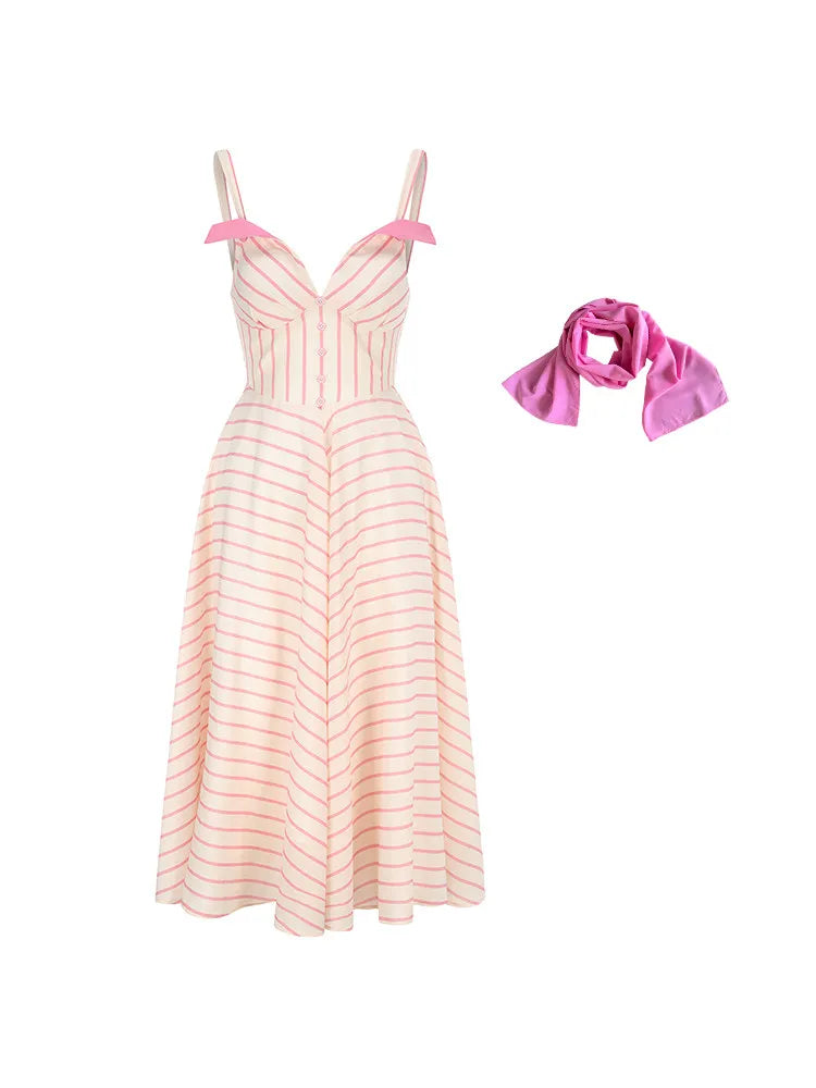 Women's Retro Striped Draped A-Line Maxi Dress