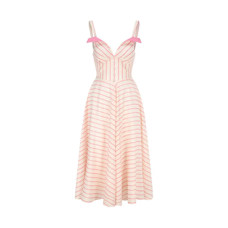 Women's Retro Striped Draped A-Line Maxi Dress