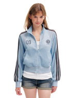 Women's Retro Striped Hollow Out Stand Collar Cardigan