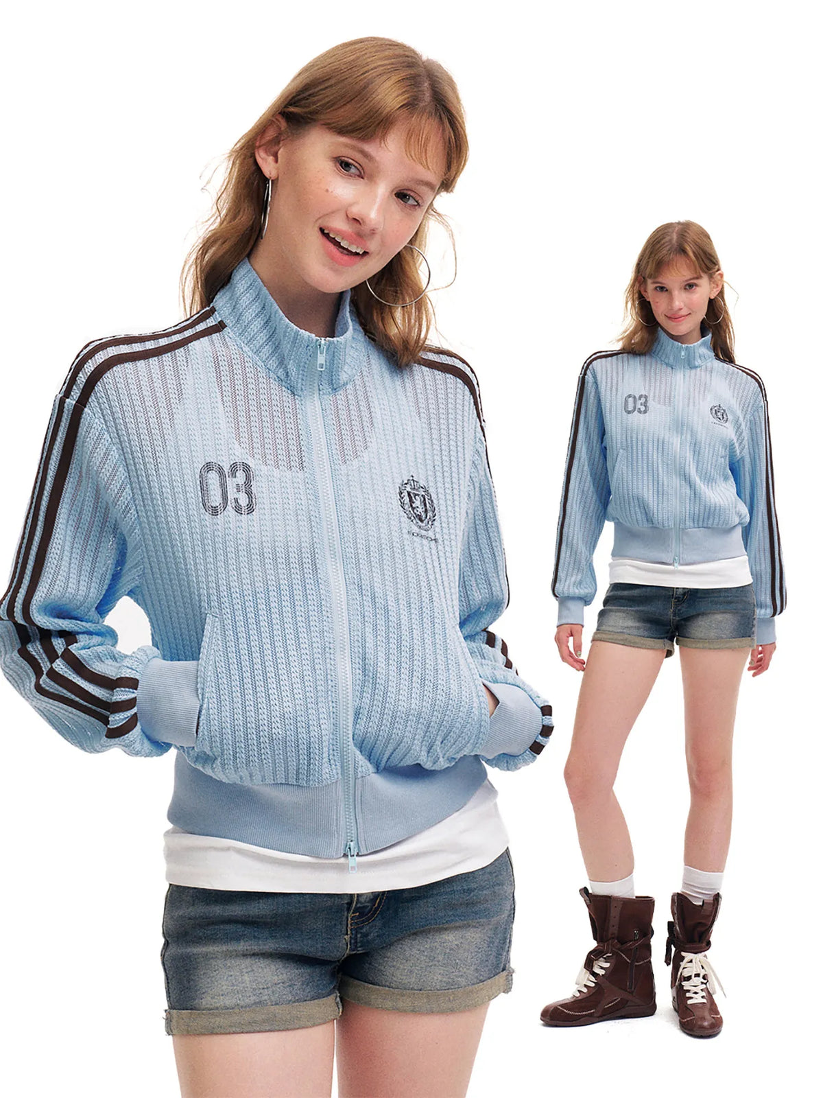 Women's Retro Striped Hollow Out Stand Collar Cardigan