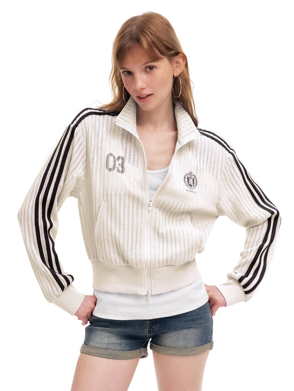 Women's Retro Striped Hollow Out Stand Collar Cardigan