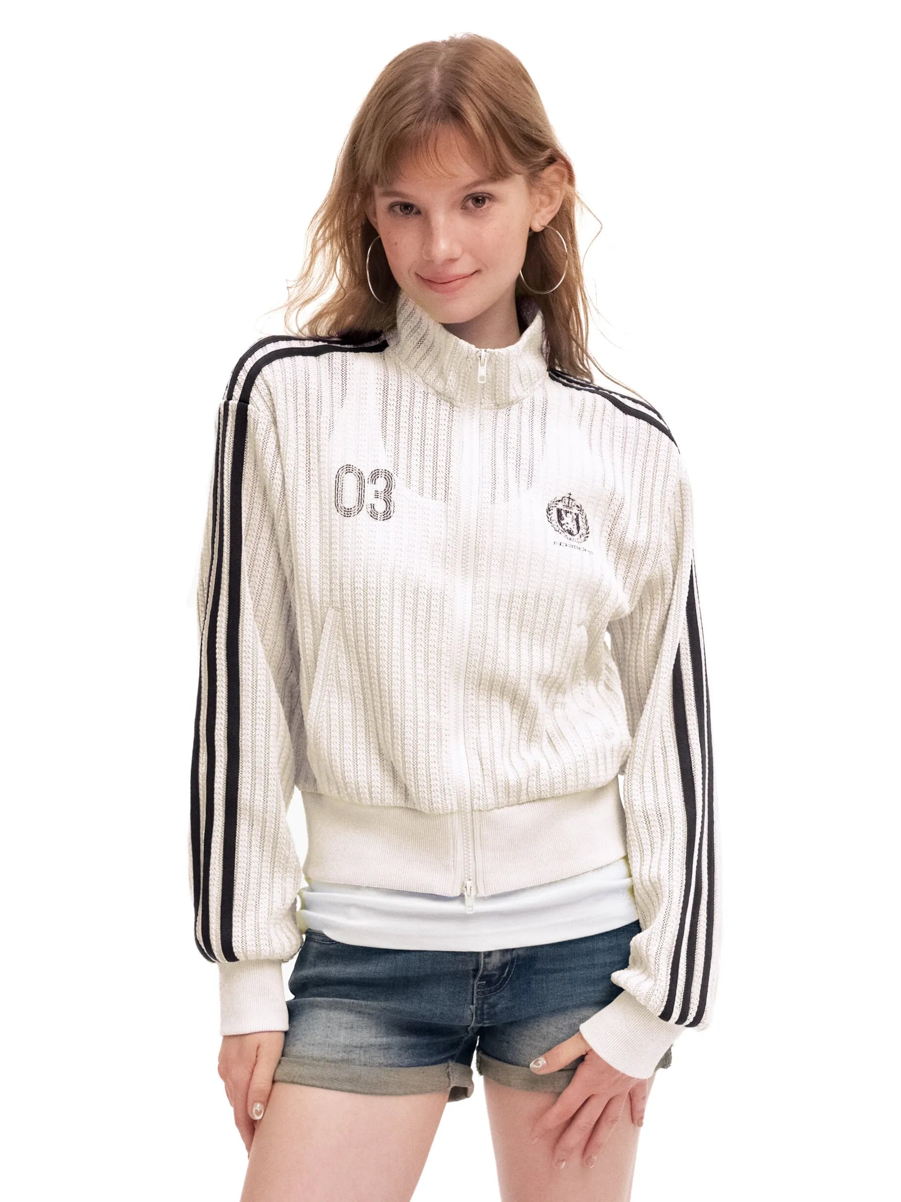 Women's Retro Striped Hollow Out Stand Collar Cardigan