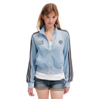 Women's Retro Striped Hollow Out Stand Collar Cardigan