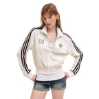 Women's Retro Striped Hollow Out Stand Collar Cardigan