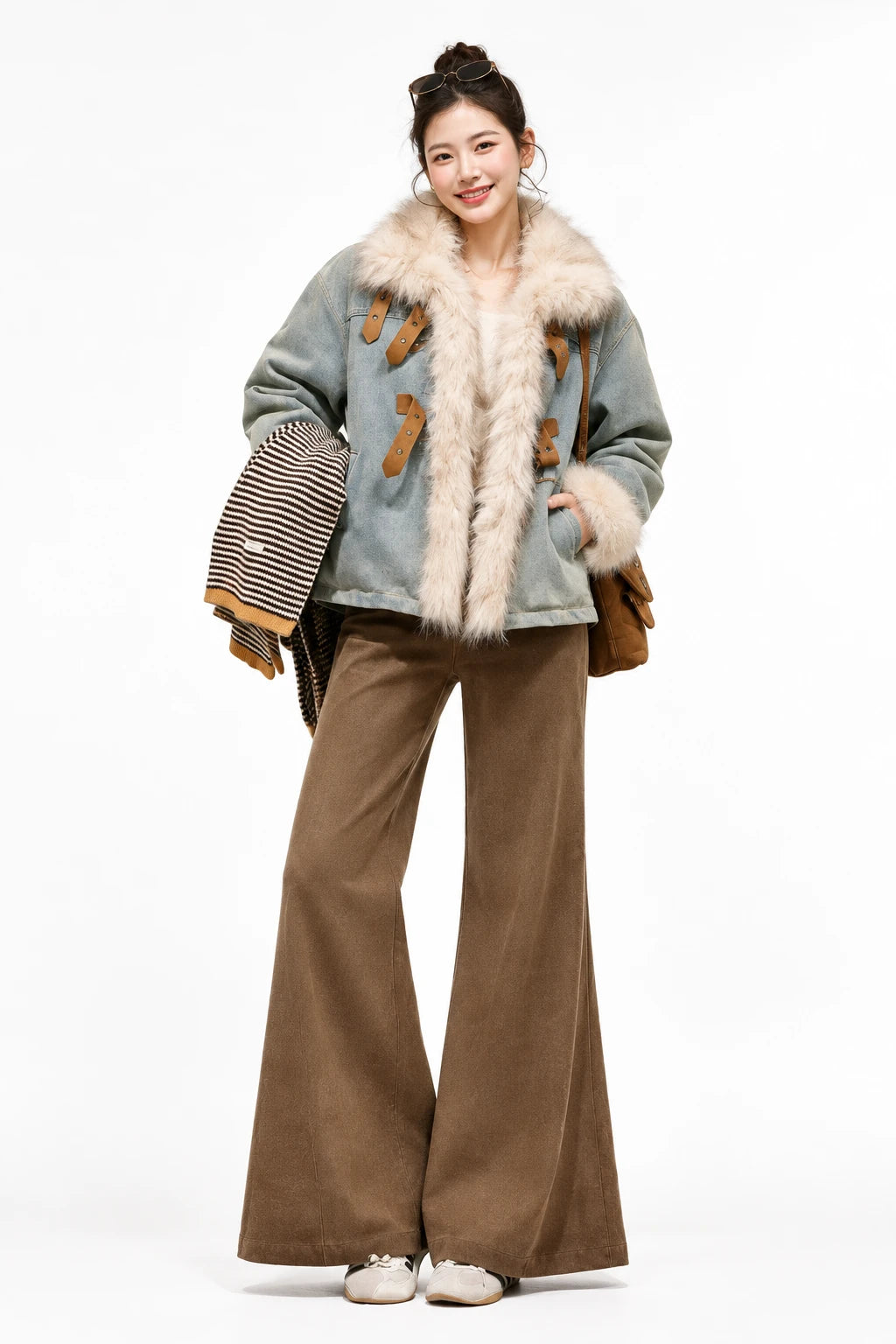 Women's Retro Velvet Denim Jacket and Trousers Two-Piece Set