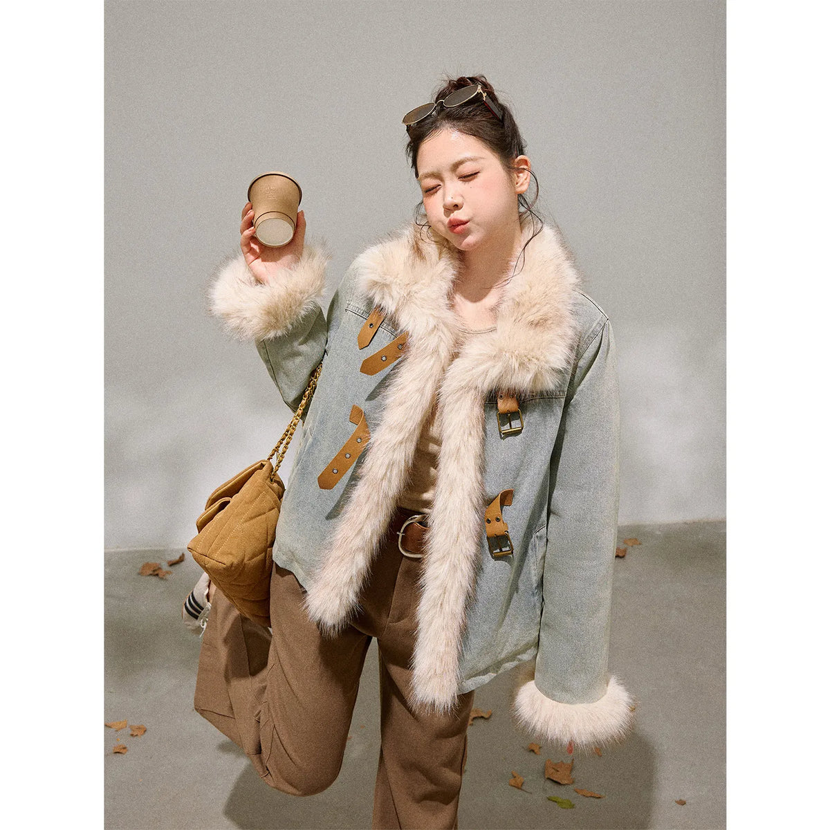 Women's Retro Velvet Denim Jacket and Trousers Two-Piece Set