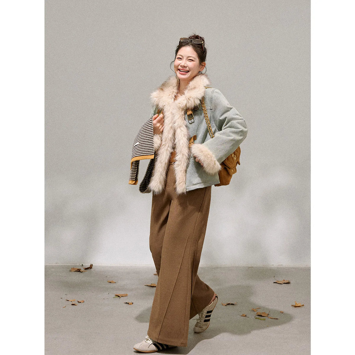 Women's Retro Velvet Denim Jacket and Trousers Two-Piece Set