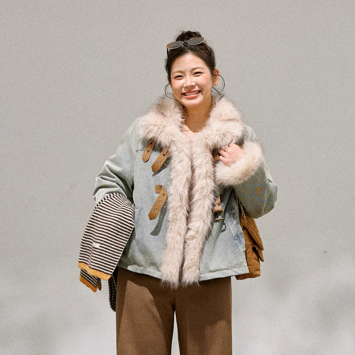 Women's Retro Velvet Denim Jacket and Trousers Two-Piece Set