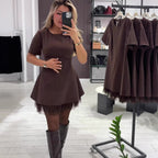 Women's Round Neck Short Sleeve Spliced Lace Mini Dress