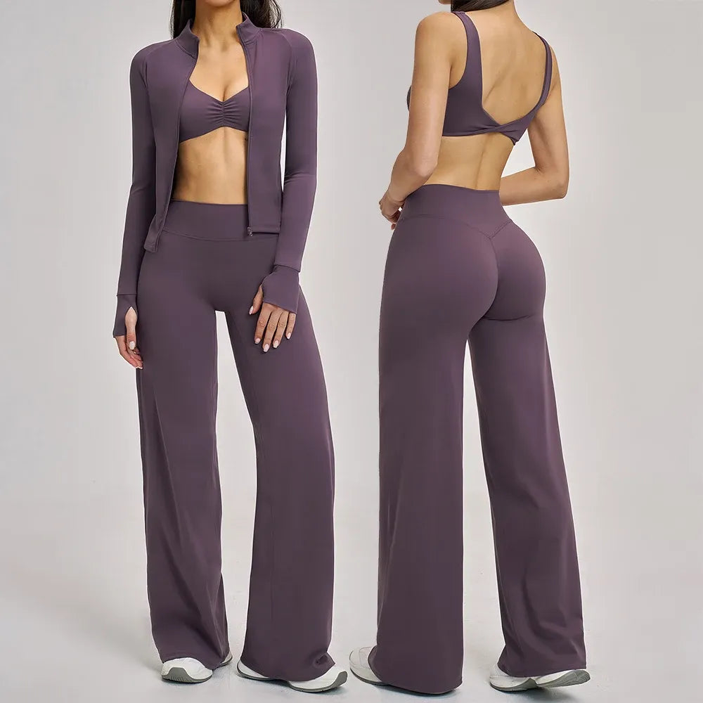 Women's Seamless Long Sleeve Leggings Sports Bra Workout Yoga Set
