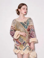 Women's Sequined Striped Knit Sweater and Skirt Two-Piece Set