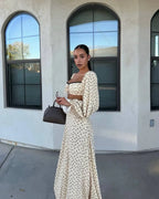 Women's Sexy Polka Dot Tank Top Skirt Set Long Lantern Sleeve A-Line Trumpet Skirt 2 Piece Outfit