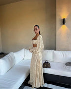 Women's Sexy Polka Dot Tank Top Skirt Set Long Lantern Sleeve A-Line Trumpet Skirt 2 Piece Outfit