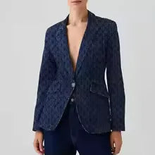 Women's Single Breasted Denim Suit Jacket with Pockets
