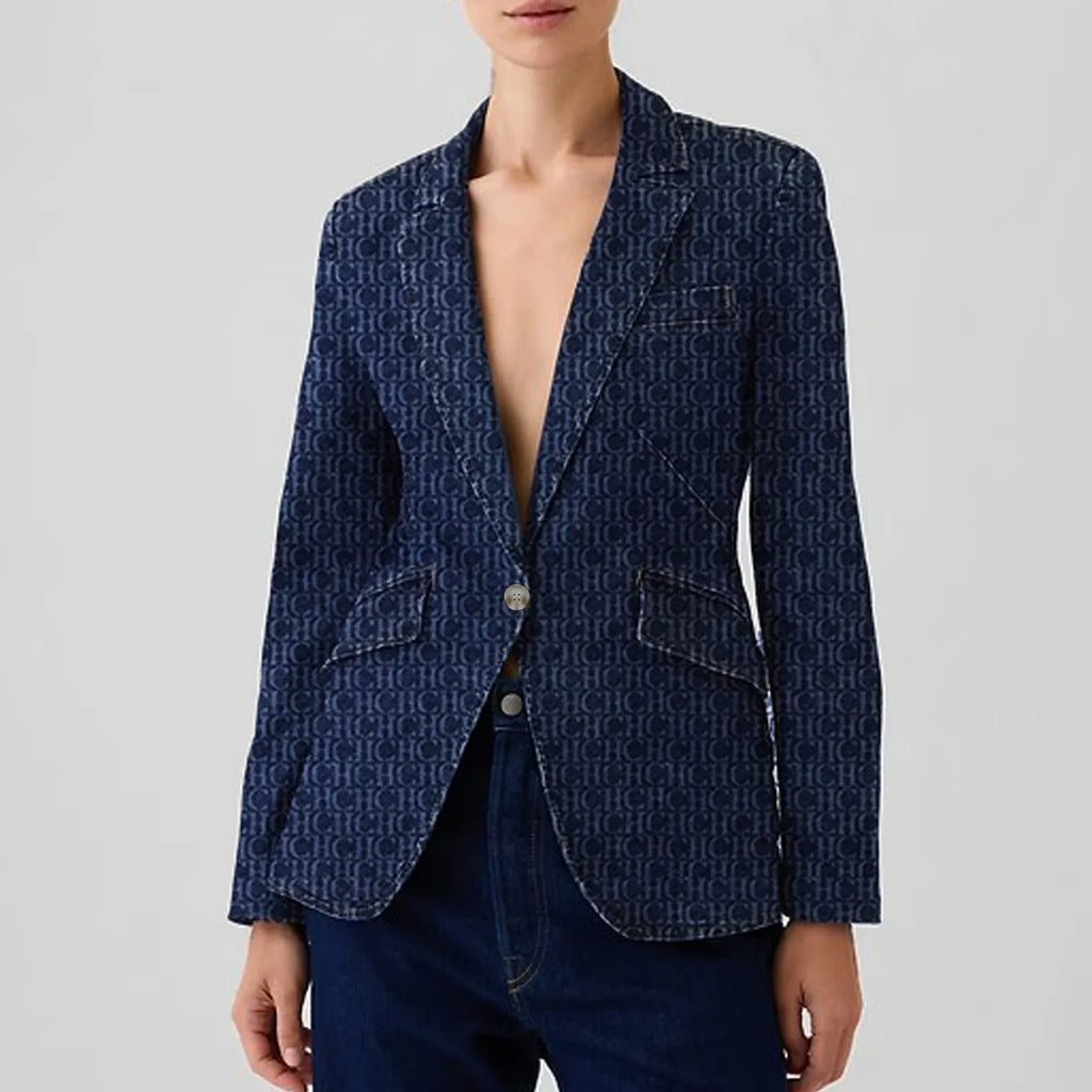 Women's Single Breasted Denim Suit Jacket with Pockets