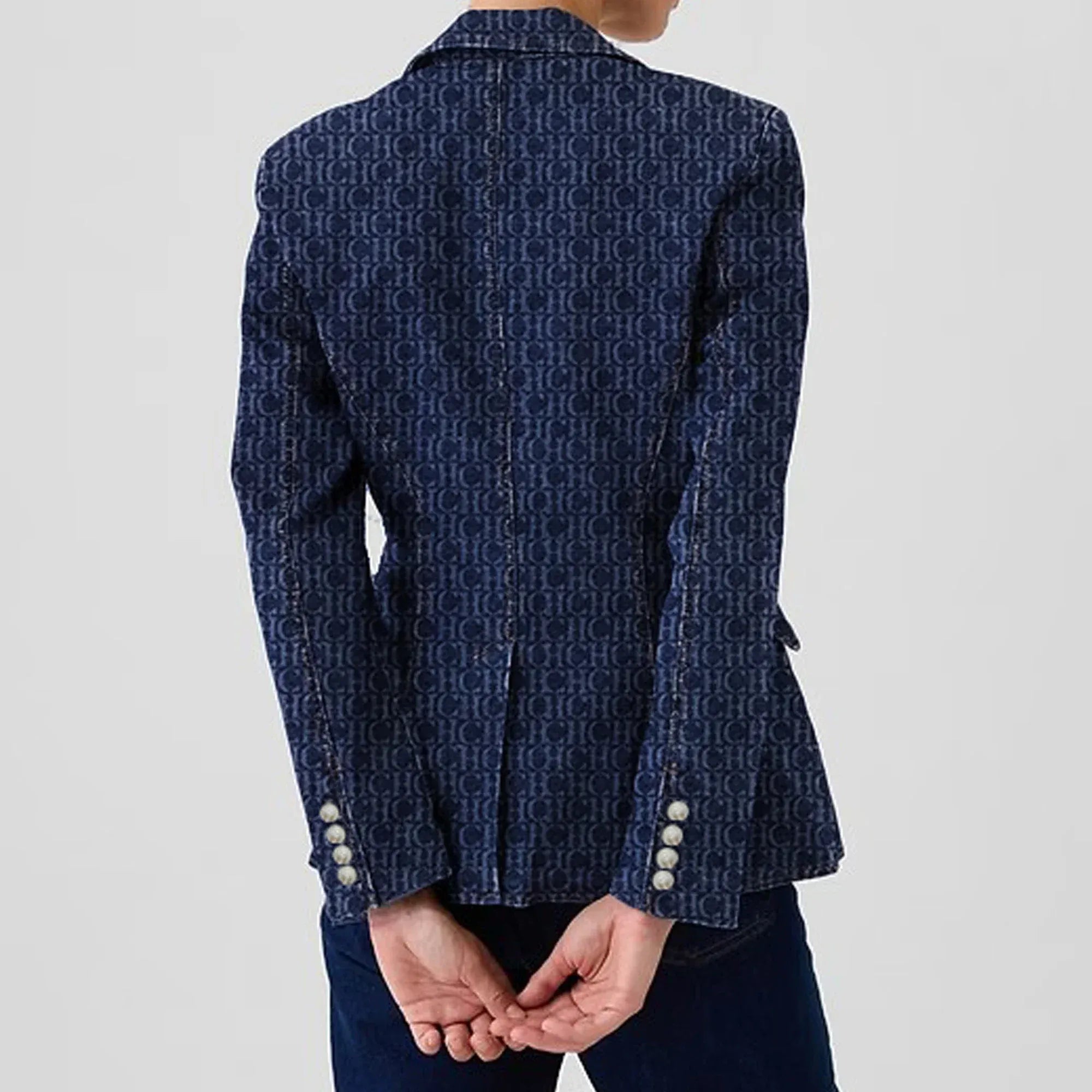 Women's Single Breasted Denim Suit Jacket with Pockets