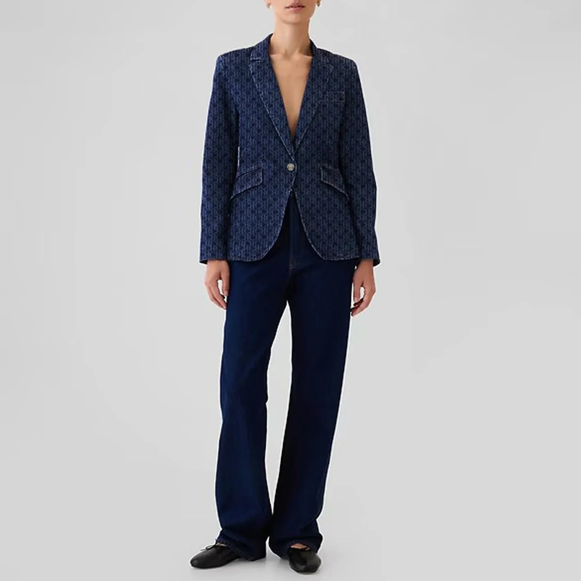 Women's Single Breasted Denim Suit Jacket with Pockets