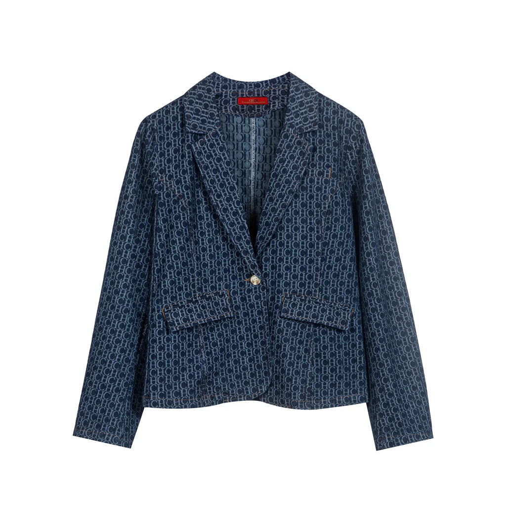 Women's Single Breasted Denim Suit Jacket with Pockets