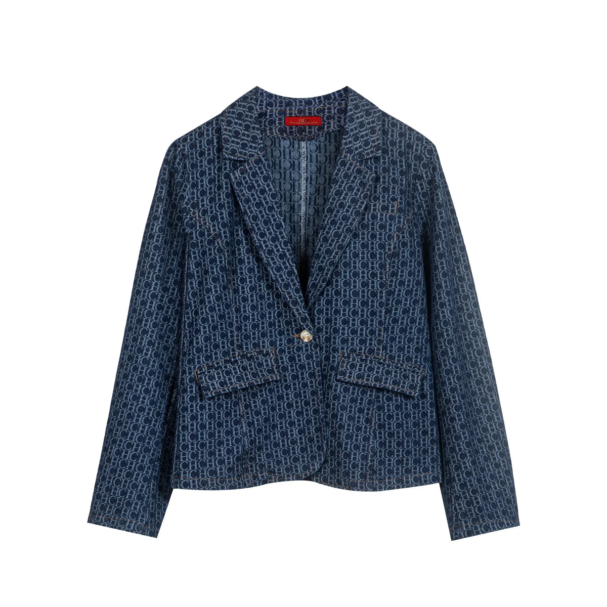 Women's Single Breasted Denim Suit Jacket with Pockets