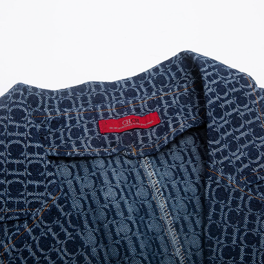 Women's Single Breasted Denim Suit Jacket with Pockets