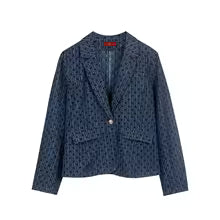 Women's Single Breasted Denim Suit Jacket with Pockets