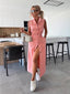 Women's Sleeveless Long Button-Front Tie-Waist Denim Dress