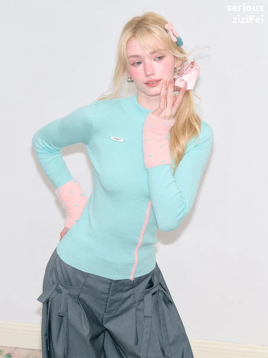 Women's Slim Fit Contrast Mock Neck Base Layer Knit Sweater