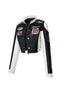 Women's Slim Fit Embroidered PU Leather Stand Collar Zipper Jacket
