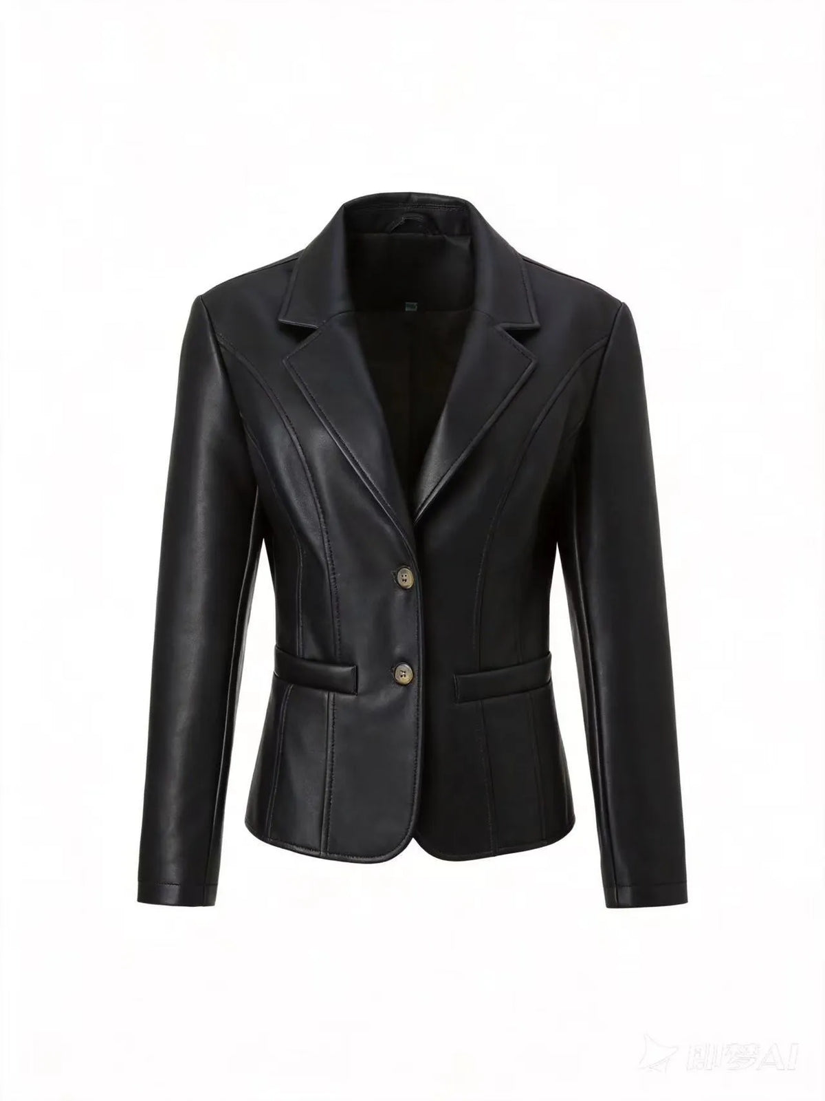 Women's Slim Fit Faux Leather Jacket Lapel Collar Long Sleeve