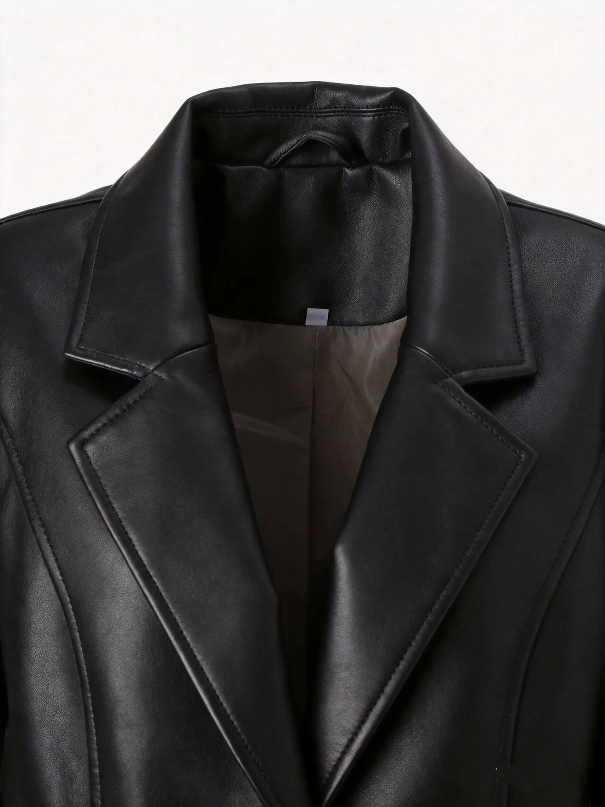 Women's Slim Fit Faux Leather Jacket Lapel Collar Long Sleeve