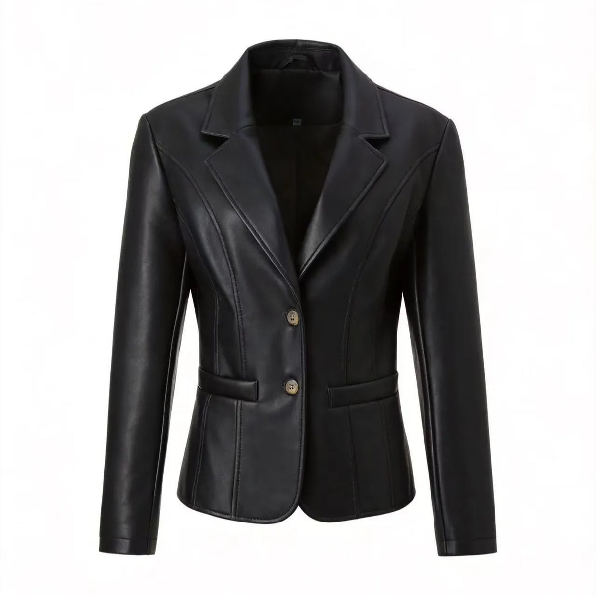 Women's Slim Fit Faux Leather Jacket Lapel Collar Long Sleeve