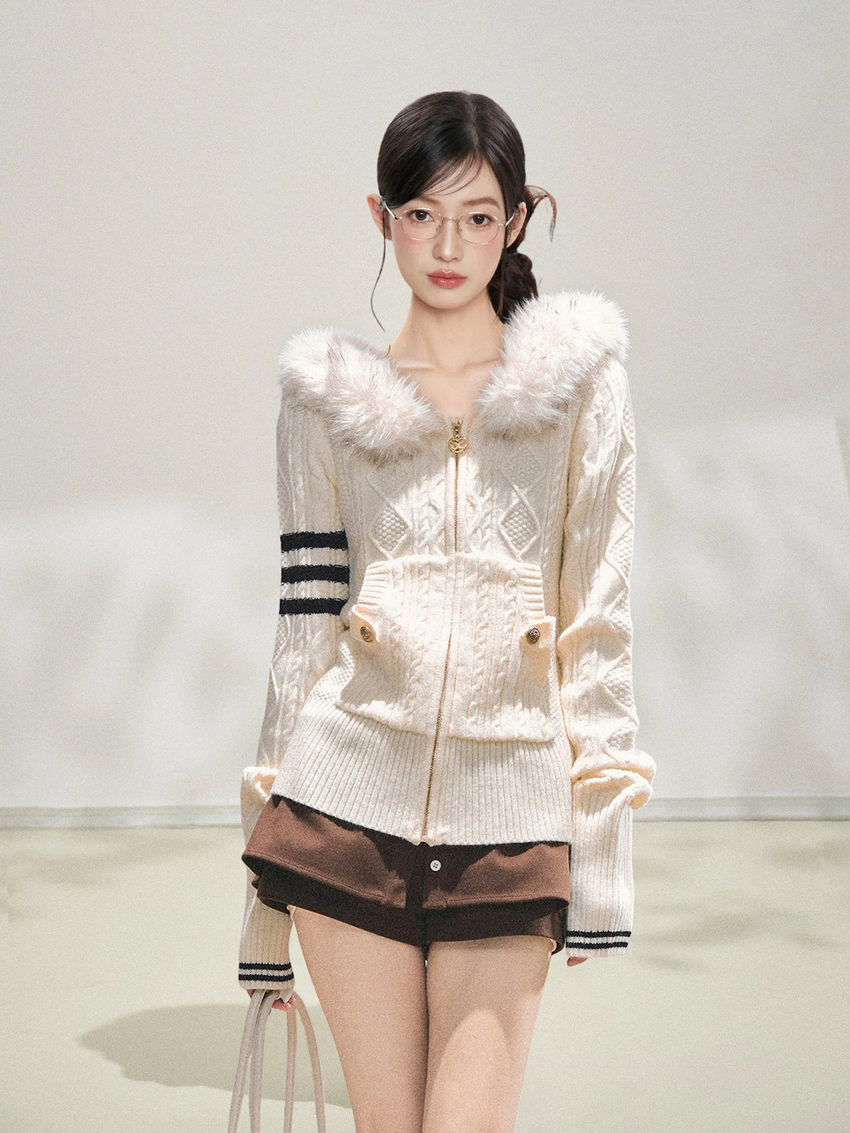 Women's Slim Fit Hooded Knitted Demi-Season Cardigan Sweater