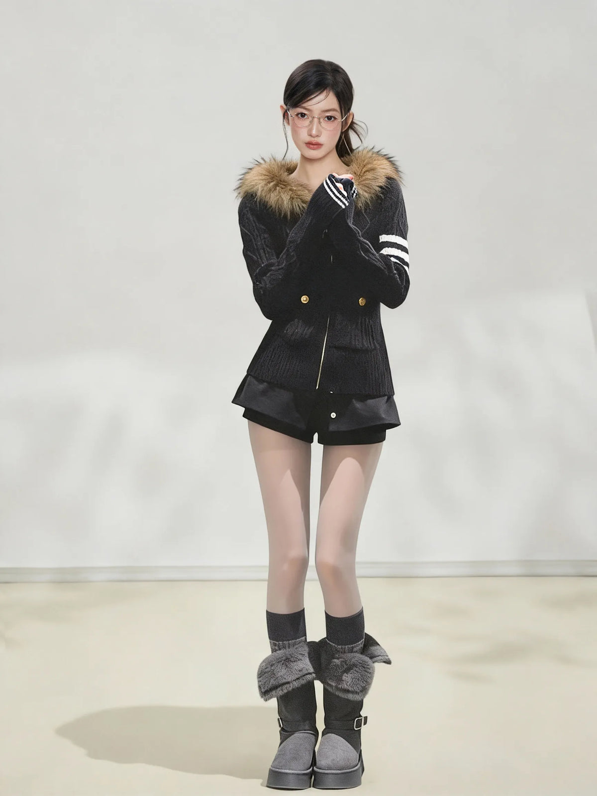 Women's Slim Fit Hooded Knitted Demi-Season Cardigan Sweater