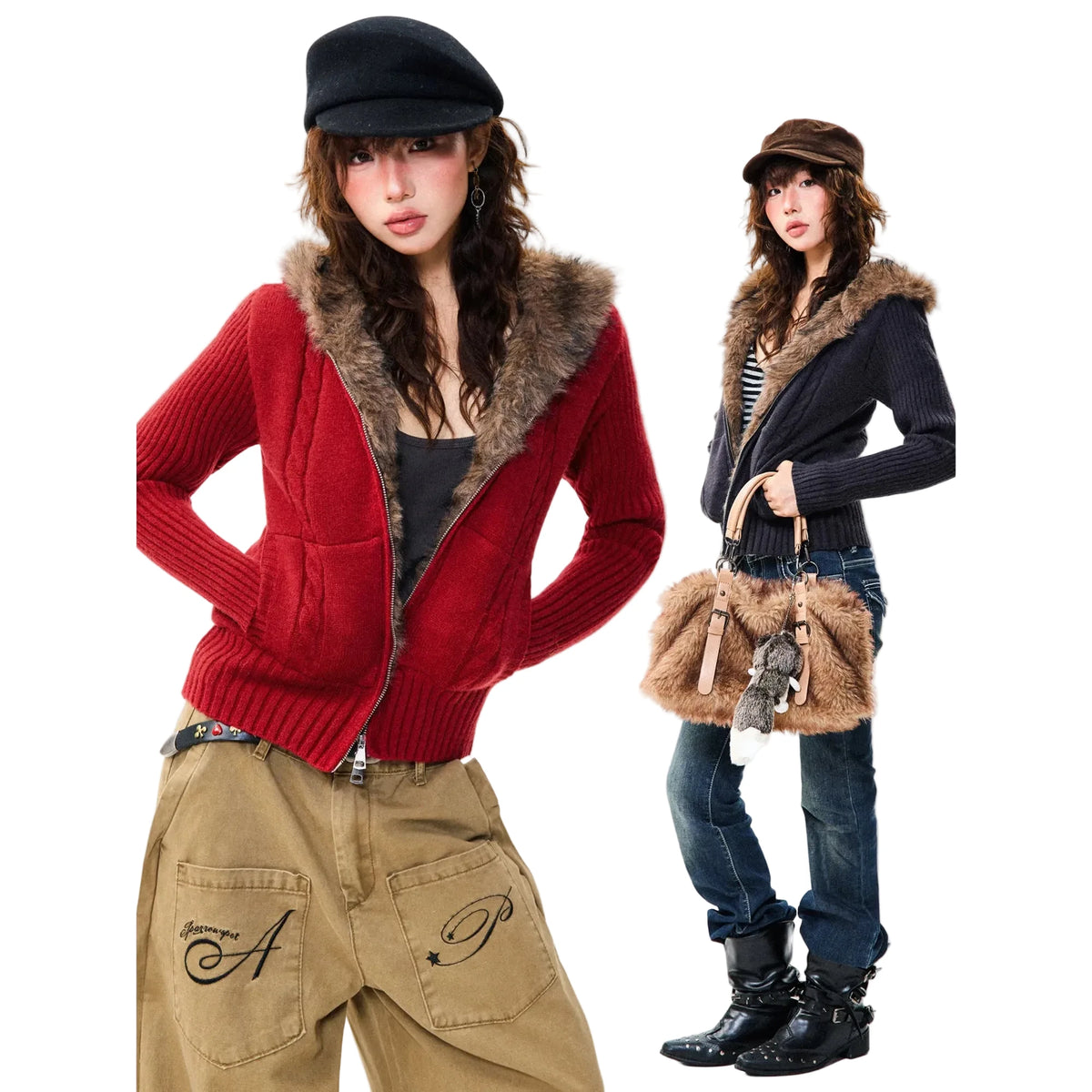 Women's Slim Fit Hooded Knitted Warm Cardigan Sweater Jacket