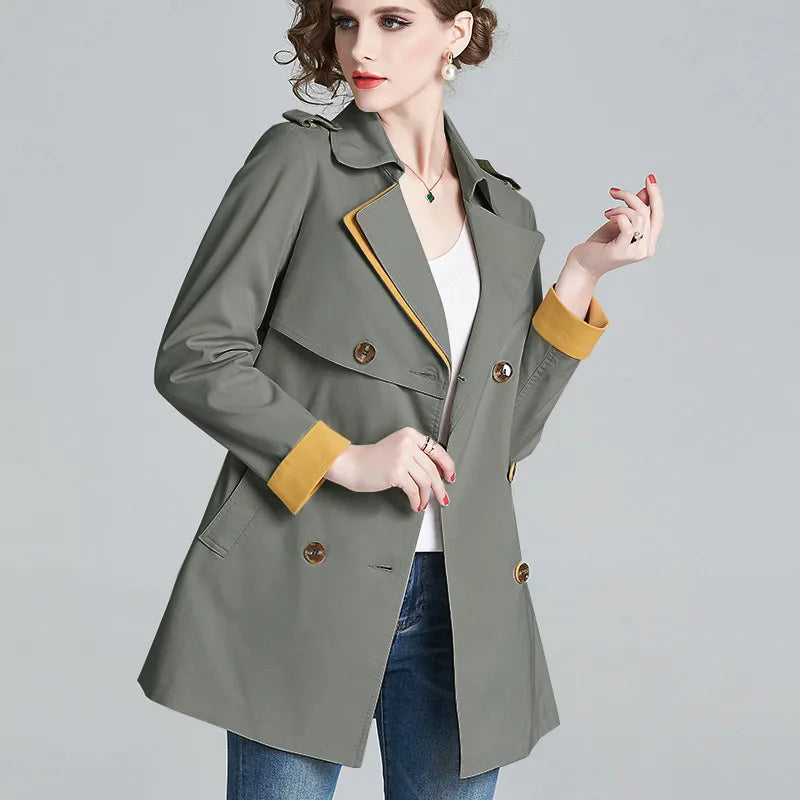 Women's Slim Fit Mid-Length Double Breasted Trench Coat